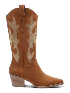 Wild Pair Women's Size 7.5 Brown Suede Cowboy Boots w/ Gold Crystals NIB